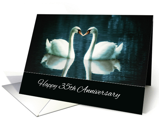 Happy 35th Wedding Anniversary, Two Swans on a blue lake card
