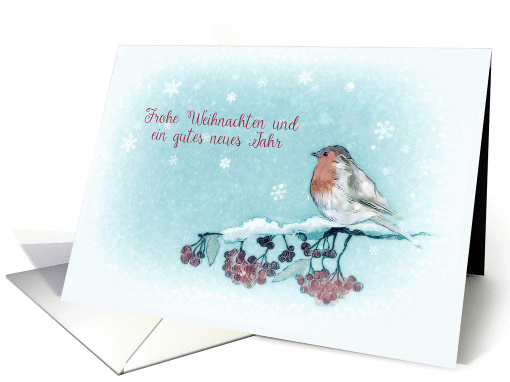 Merry Christmas in German, Robin, Berries, Painting card (1399750)