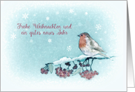 Merry Christmas in German, Robin, Berries, Painting card