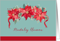 Merry Christmas in Welsh, Nadolig Llawen, Poinsettias card