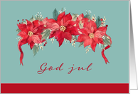 Merry Christmas in Norwegian, God Jul, Poinsettias card