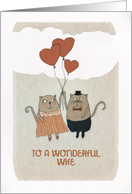 To a wonderful Wife, Valentine’s Day, two Cats with Hearts, Cloud Nine card