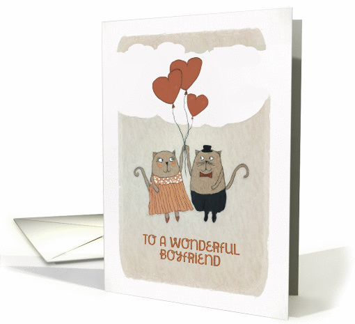 To a wonderful Boyfriend, Valentine's Day, two Cats with Hearts card