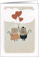 Blank Note Card, Love, Romance, two Cats with Hearts card