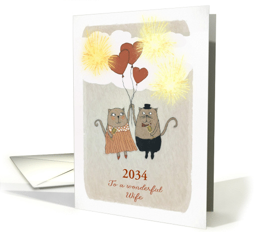 To my wonderful Wife, Happy New Year, Customize Year, two Cats card