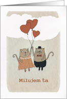 I love You in Slovak, Illustration, Cats, Hearts card