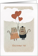 I love You in Serbian, Illustration, Cats, Hearts card