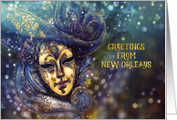 Greetings from New Orleans, Mardi Gras, Gold Effect, Mask card