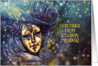 Greetings from St. Louis, Missouri, Mardi Gras, Gold Effect, Mask card