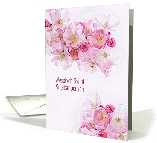 Happy Easter in Polish, Pink/White Cherry Blossoms, card (1420788)