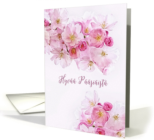 Happy Easter in Finnish, Pink Cherry Blossoms card (1420914)