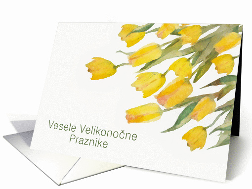 Happy Easter in Slovenian, Tulips, Watercolor Painting card (1424624)