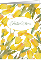 Happy Easter in German, Frohe Ostern, Tulips, Watercolor Painting card