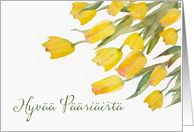 Happy Easter in Finnish, Tulips, Watercolor Painting card