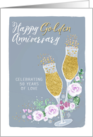 Happy Golden Anniversary, Celebrating 50 Years of Love, Gold Champagne card
