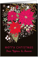 Dear Nephew and his Fiancee, Merry Christmas, Poinsettias, Floral card