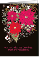 Customize for any Name, Christmas, Poinsettias, Berries, card