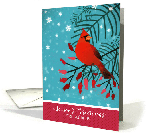 Season's Greetings From All of Us, Cardinal Bird, Berries card