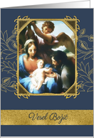Merry Christmas in Slovenian, Nativity,Gold Effect card