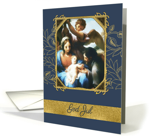 Merry Christmas in Norwegian (God Jul), Nativity,Gold Effect card