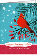To my Sister and her Fiance, Warm Christmas Wishes, Red Cardinal card