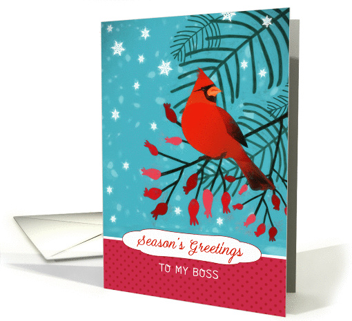 To my Boss, Warm Christmas Wishes, Cardinal, Berries card (1450482)