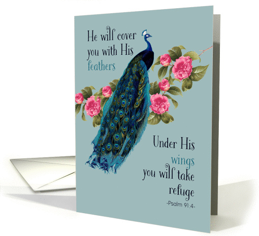 Christian Encouragement, Psalm 91:4, Peacock card (1456730)