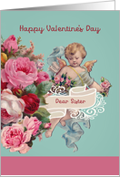 Dear Sister, Happy Valentine’s Day, Vintage Cherub, Roses card
