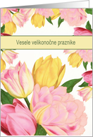 Happy Easter in Slovenian, Yellow and Pink Tulips card