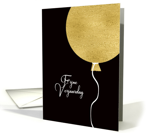 Happy Birthday in Dutch, Gold Glitter/Foil effect Balloon card