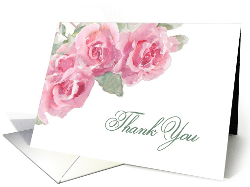 Thank You, Pink Watercolor Roses, Painting card (1475922)