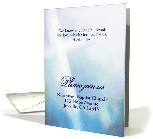 Customizable Church Invitation, Religious, 1 John 4:16 Scripture card