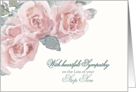 Loss of Step Son, Heartfelt Sympathy, White/Pink Roses, Watercolor card