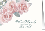 Loss of Step Mother, Heartfelt Sympathy, White/Pink Roses, Watercolor card