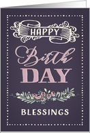 Happy Birthday, Religious, Blessings, Scripture, Banner, Floral Wreath card