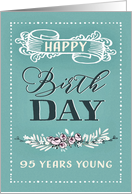 95 Years Young, Happy Birthday, Retro Design, Mint Background card