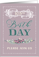 You are invited, 105th Birthday, Retro Design, Lavender card