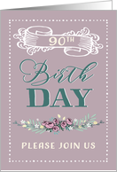 90th Birthday Party Invitation, Vintage, Lavender card