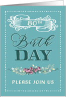 80th Birthday Party Invitation, Vintage, Mint card