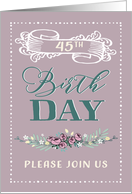 45th Birthday Party Invitation, Contemporary, floral, Lavender card