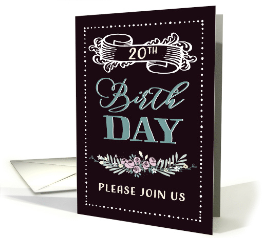 20th Birthday Party Invitation, Word-Art, Floral, Trendy,... (1485630)