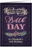 Customizabl Birthday Party Invitation, Word-Art, Floral, Trendy, Pink card