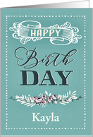 Customizable, Happy Birthday, Word-Art, Floral, Trendy, Mint card