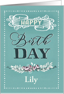 Customizable, Happy Birthday, Word-Art, Floral, Trendy, Mint card