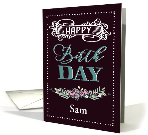 Customizable, Happy Birthday, Word-Art, Floral, Trendy, Black card