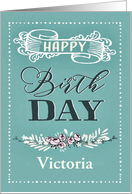 Customizable, Happy Birthday, Word-Art, Floral, Trendy, Mint card