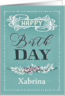 Customizable, Happy Birthday, Word-Art, Floral, Trendy, Mint card