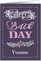 Customizable, Happy Birthday, Word-Art, Floral, Trendy, Lavender card