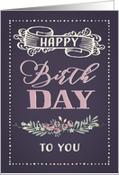 Corporate, Happy Birthday, Retro Card, Word-Art, Flowers card