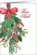 Italian, Buon Natale, Merry Christmas, Watercolor Wreath and Ribbon card